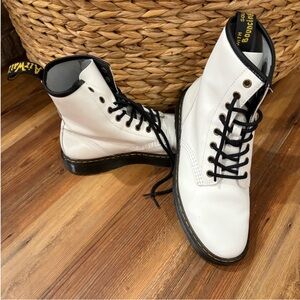 Dr. Martens White Leather Boots with Black Laces